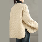 Buddha Stones Women's Buttons Design Cotton Thermal Diamond-quilted Long Sleeve Jacket With Pockets