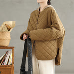 Buddha Stones Women's Buttons Design Cotton Thermal Diamond-quilted Long Sleeve Jacket With Pockets