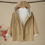 Buddha Stones Women's Plain Long Sleeve Hoodie Cotton Thermal Fleece-Lined Jacket With Pockets