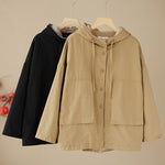 Buddha Stones Women's Plain Long Sleeve Hoodie Cotton Thermal Fleece-Lined Jacket With Pockets