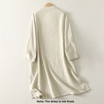 Buddha Stones Spring Diagonal Closure Frog Buttons Design Cotton Long Sleeve Midi Dress