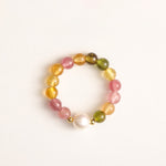 Buddha Stones Natural Tourmaline Lucky Pearl Pixiu Amber Positive Love Ring
