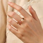 Buddha Stones Natural Tourmaline Lucky Pearl Pixiu Amber Positive Love Ring