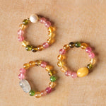 Buddha Stones Natural Tourmaline Lucky Pearl Pixiu Amber Positive Love Ring
