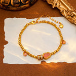 Buddha Stones Copper Brass Plated 24k Gold Beads Gourd Wealth Bracelet