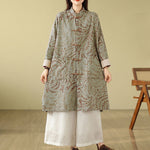 Buddha Stones Frog-button Vine Leaves Women's Coat With Pockets
