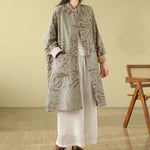 Buddha Stones Frog-button Vine Leaves Women's Coat With Pockets