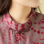Buddha Stones Frog-button Vine Leaves Women's Coat With Pockets