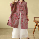 Buddha Stones Frog-button Vine Leaves Women's Coat With Pockets