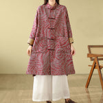 Buddha Stones Frog-button Vine Leaves Women's Coat With Pockets
