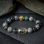 Buddha Stones Natural Grey Jasper Kambamba Jasper Om Mani Padme Hum Formless Buddha Healing Bracelet