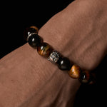 Buddha Stones Tiger Eye Silver Sheen Obsidian Meditation Buddha Head Protection Bracelet
