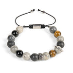 Buddha Stones Grey Jasper Lava Rock Silver Sheen Obsidian Tiger Eye Healing Bracelet