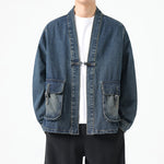 Buddha Stones Denim Button Design Men's Cotton Long Sleeve Jacket With Pockets