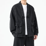 Buddha Stones Denim Button Design Men's Cotton Long Sleeve Jacket With Pockets