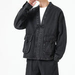 Buddha Stones Denim Button Design Men's Cotton Long Sleeve Jacket With Pockets