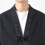Buddha Stones Denim Button Design Men's Cotton Long Sleeve Jacket With Pockets