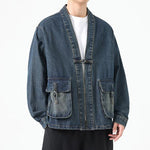 Buddha Stones Denim Button Design Men's Cotton Long Sleeve Jacket With Pockets
