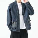 Buddha Stones Denim Button Design Men's Cotton Long Sleeve Jacket With Pockets