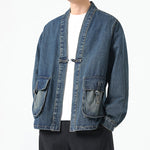 Buddha Stones Denim Button Design Men's Cotton Long Sleeve Jacket With Pockets