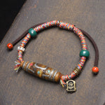 Buddha Stones Handcrafted Tibetan Nine-eye Dzi Bead Protection Rope Bracelet