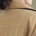 Buddha Stones Plain Lapel Buttons Design Women's Long Sleeve Quilted Cotton Jacket With Pockets