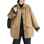 Buddha Stones Plain Lapel Buttons Design Women's Long Sleeve Quilted Cotton Jacket With Pockets