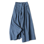 Buddha Stones Plain Color Cotton Linen High Waist Wide Leg Pants With Pockets
