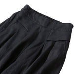 Buddha Stones Plain Color Cotton Linen High Waist Wide Leg Pants With Pockets