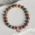 Buddha Stones 925 Sterling Silver Lotus Design Picasso Jasper Positive Bracelet