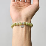 Buddha Stones 925 Sterling Silver Lotus Natural Cyan Jade Luck Bracelet