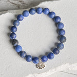 Buddha Stones 925 Sterling Silver Lotus Design Natural Sodalite Positive Beads Harmony Bracelet