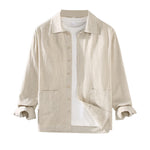 Buddha Stones Solid Color Long Sleeve Buttons Shirt Men Ramie Cotton Clothing With Pockets