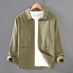 Buddha Stones Solid Color Long Sleeve Buttons Shirt Men Ramie Cotton Clothing With Pockets