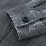Buddha Stones Men's Fall Plain Ramie Cotton Long Sleeve Lapel Shirt With Pockets