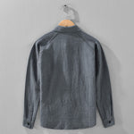 Buddha Stones Men's Fall Plain Ramie Cotton Long Sleeve Lapel Shirt With Pockets