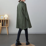 Buddha Stones Winter Irregular Hem Design Mock Neck Long Sleeve Midi Dress With Pockets