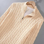 Buddha Stones Winter Textured High Neck Zipper Design Men's Long Sleeve Cotton Sweater