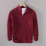 Buddha Stones Winter Textured High Neck Zipper Design Men's Long Sleeve Cotton Sweater