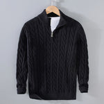 Buddha Stones Winter Textured High Neck Zipper Design Men's Long Sleeve Cotton Sweater