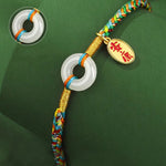 Buddha Stones Handmade Peace Buckle Jade Prosperity 925 Sterling Silver Colorful Rope Bracelet