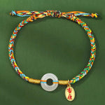 Buddha Stones Handmade Peace Buckle Jade Prosperity 925 Sterling Silver Colorful Rope Bracelet