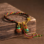 Buddha Stones Tibet Gold Swallowing Beast Family Luck Knot Braid Colorful String Bracelet