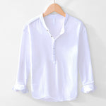 Buddha Stones Spring Fall Solid Long Sleeve Half Button Cotton Men's Shirts