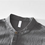 Buddha Stones Spring Fall Solid Long Sleeve Half Button Cotton Men's Shirts