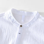 Buddha Stones Spring Fall Solid Long Sleeve Half Button Cotton Men's Shirts