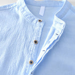 Buddha Stones Spring Fall Solid Long Sleeve Half Button Cotton Men's Shirts