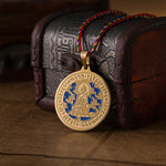 Buddha Stones Blue Medicine Buddha Heart Mantra Titanium Steel Faith Colored Rope Necklace Pendant