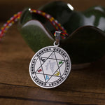 Buddha Stones Colorful Om Mani Padme Hum Titanium Steel Protection Rope Necklace Pendant