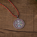 Buddha Stones Colorful Om Mani Padme Hum Titanium Steel Protection Rope Necklace Pendant